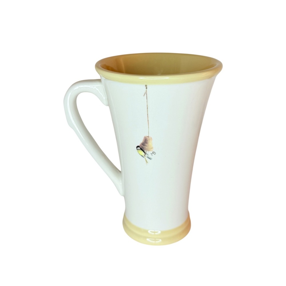Marjolein Bastin Birdhouse Latte Mug Large White Yellow Ceramic Bird Nature 6"